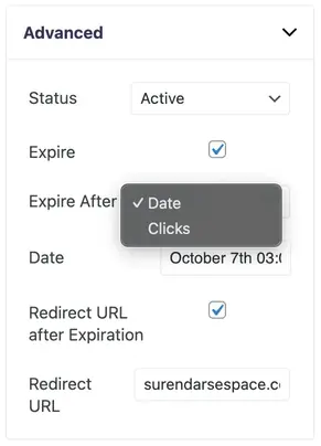 Image showing link expiration feature inside BetterLinks account.